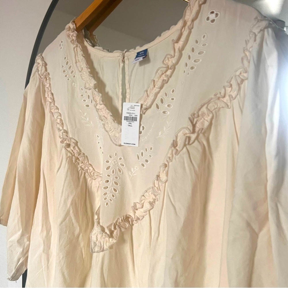 XXL Tall Old Navy IVORY Short Sleeve Peasant Style Top NWT 🤍